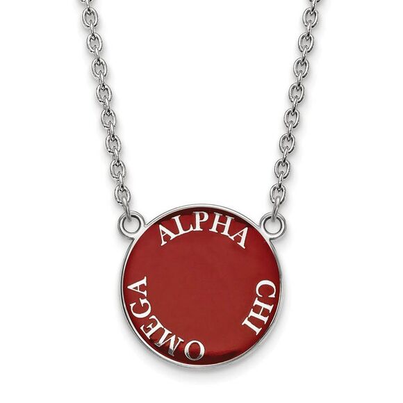 Sterling Silver Alpha Chi Omega Large Enamel Disc Necklace - Picture 1 of 4